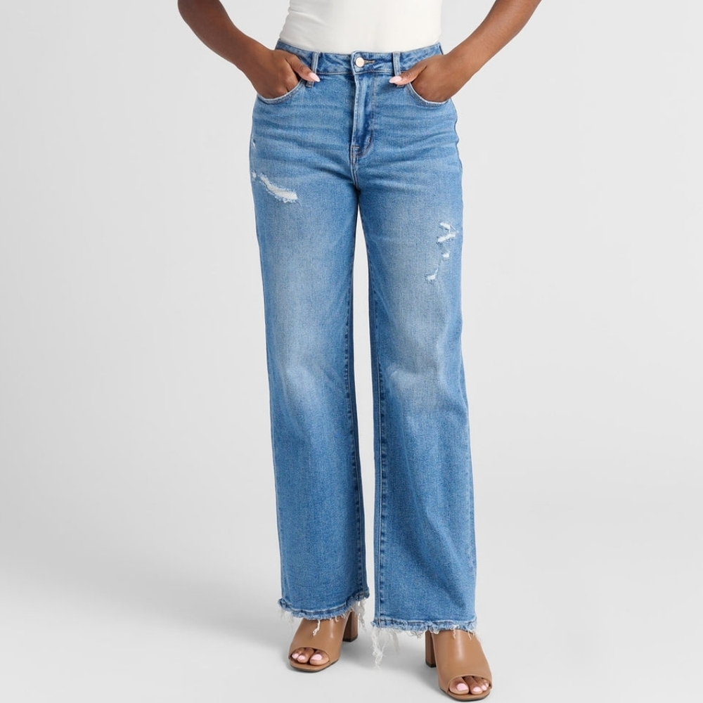 Mica 25 Super High Rise Wide Leg Jean In Devaux Distressed  25